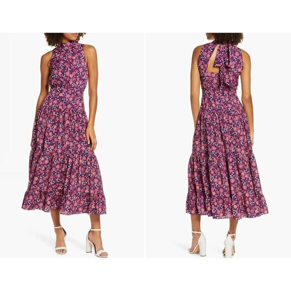 New Chelsea28 Size 2 Floral Print Halter Neck Midi Dress - Picture 1 of 13